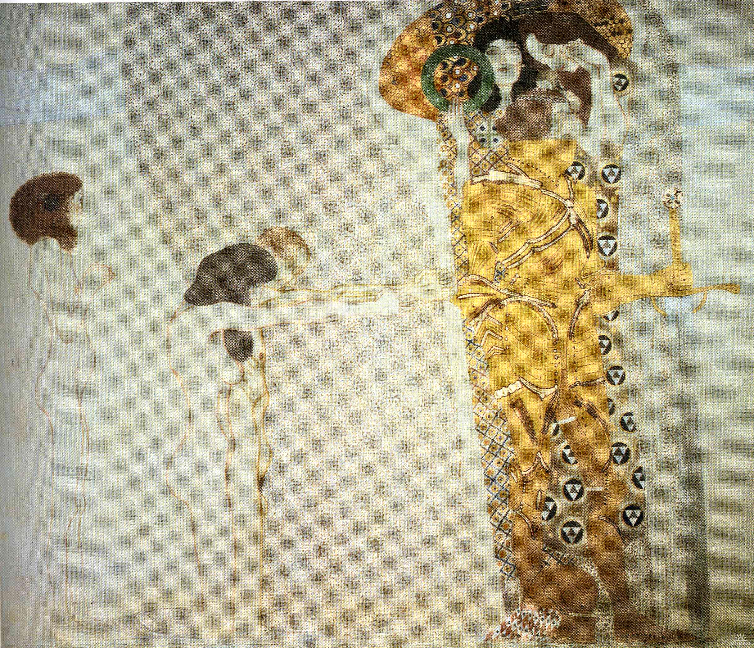 Gustav Klimt - The Beethoven Frieze: The Longing for Happiness. Left wall 1902